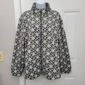 Talbots Gray and White Snowflake Zip Up Sweater Jacket